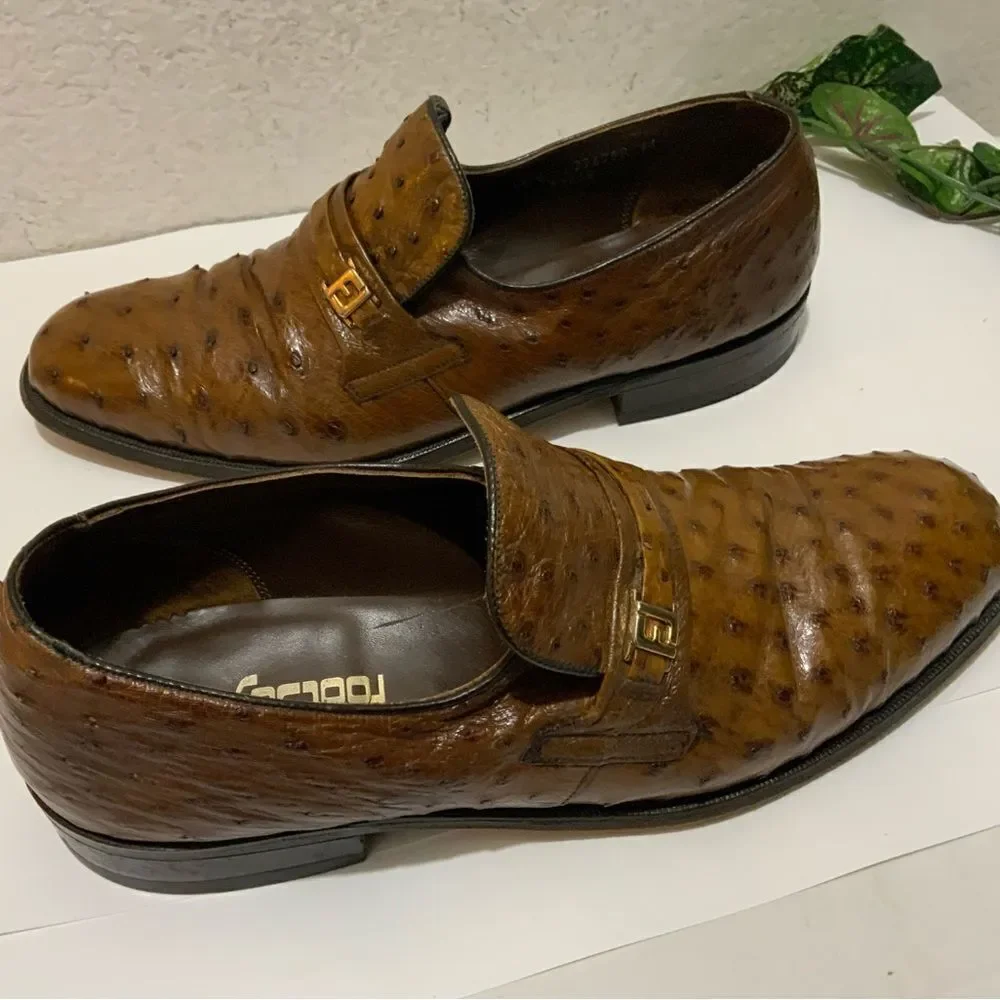Footjoy Brown Ostrich Leather Loafers 73668 12C